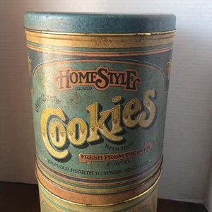 Vintage Homestyle cookies storage tin (Blue)